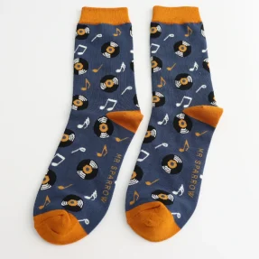 Männer-Socken - Bamboo "Vinyl Music, Navy", Größe: 40 - 46