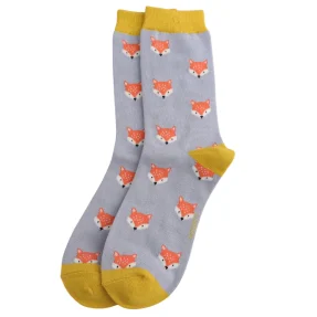 Damen-Socken - Bamboo "Fox Faces, Powder Blue", Größe: 36 - 41