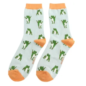 Damen-Socken - Bamboo "Happy Frogs, Duck Egg", Größe: 36 - 41