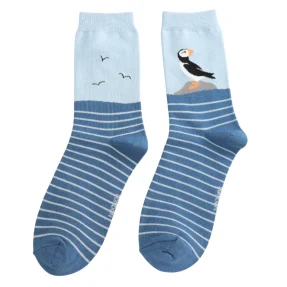Damen-Socken - Bamboo "Puffin by the Sea, Navy", Größe: 36 - 41
